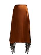 Matchesfashion.com Christopher Kane - Lace Trimmed Satin Midi Skirt - Womens - Black Brown