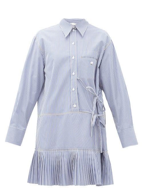 Matchesfashion.com Chlo - Pleated-hem Pinstripe Cotton-poplin Shirt Dress - Womens - Blue White