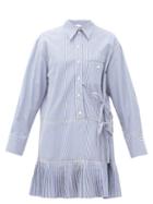 Matchesfashion.com Chlo - Pleated-hem Pinstripe Cotton-poplin Shirt Dress - Womens - Blue White