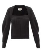 Matchesfashion.com Alexander Mcqueen - Square-neck Ribbed Cotton Sweater - Womens - Black