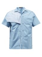 Y/project - Short-sleeved Button-panel Cotton-poplin Shirt - Mens - Blue