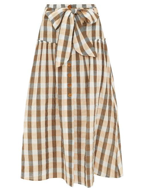 Matchesfashion.com Belize - Vanessa Gingham Cotton-blend Midi Skirt - Womens - Orange Multi