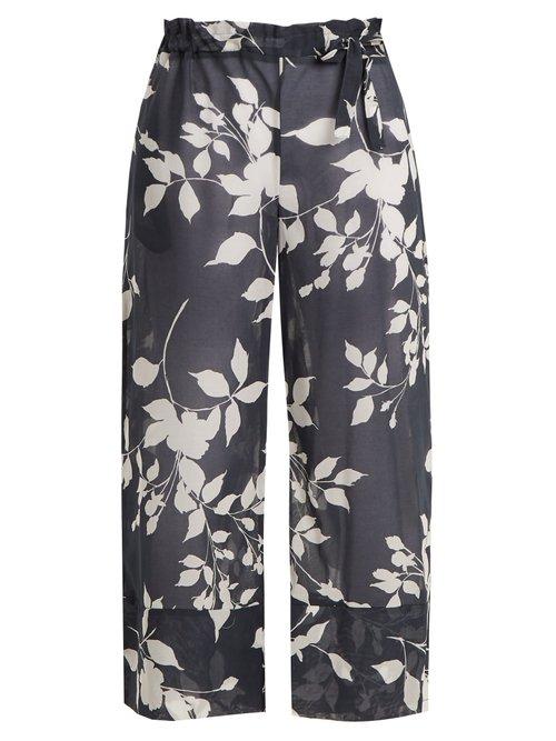 Matchesfashion.com Lila Eugnie - 1835 Wide Leg Cropped Cotton Trousers - Womens - Navy Print