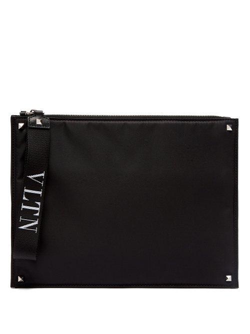 Matchesfashion.com Valentino - Rockstud Embellished Nylon Pouch - Mens - Black