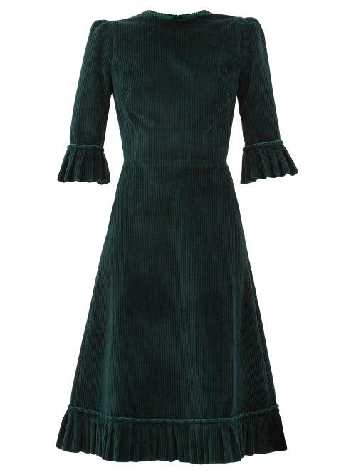 Matchesfashion.com The Vampire's Wife - The Festival Jumbo-cord Cotton Midi Dress - Womens - Dark Green