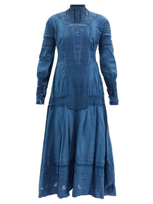 Matchesfashion.com Mimi Prober - Maria Embroidered Organic-cotton Maxi Dress - Womens - Blue
