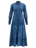 Matchesfashion.com Mimi Prober - Maria Embroidered Organic-cotton Maxi Dress - Womens - Blue