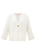 Valentino - Logo-plaque Cashmere Sweater - Womens - White