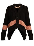 No. 21 Stripe-detail V-neck Ribbed-knit Cardigan