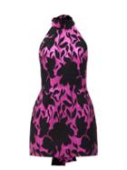 Matchesfashion.com Elzinga - Floral-jacquard Halterneck Glitter Mini Dress - Womens - Black Pink