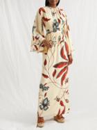 Johanna Ortiz - Flared-sleeve Silk Crepe De Chine Maxi Dress - Womens - Red Print