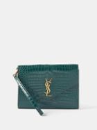 Saint Laurent - Cassandra Crocodile-effect Leather Clutch Bag - Womens - Green