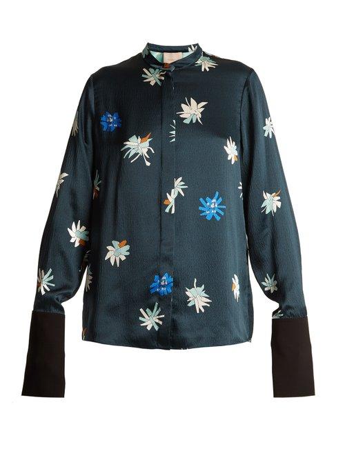 Matchesfashion.com Roksanda - Carone Floral Print Hammered Satin Blouse - Womens - Green Multi