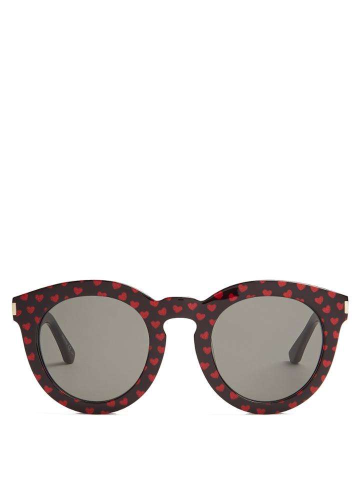 Saint Laurent Heart-print Round-frame Acetate Sunglasses