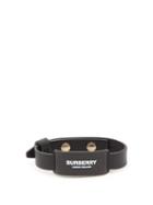 Matchesfashion.com Burberry - Logo Print Leather Bracelet - Mens - Black