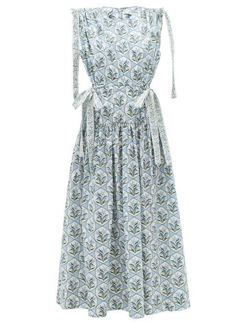Agua By Agua Bendita - Guaguanco Floral-print Cotton-poplin Midi Dress - Womens - Blue Print
