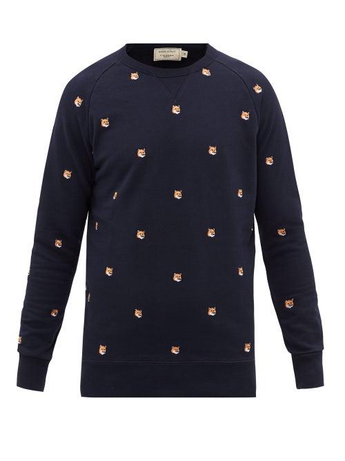 Matchesfashion.com Maison Kitsun - Fox Head-patch Cotton-jersey Sweatshirt - Mens - Navy
