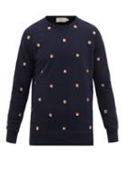 Matchesfashion.com Maison Kitsun - Fox Head-patch Cotton-jersey Sweatshirt - Mens - Navy