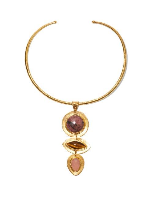 Matchesfashion.com Sylvia Toledano - Theodora Tiger's Eye, Rhodonite & Quartz Choker - Womens - Gold Multi