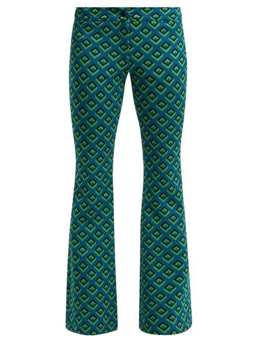 Matchesfashion.com Diane Von Furstenberg - Kick Flare Jacquard Trousers - Womens - Green Multi