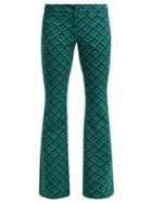 Matchesfashion.com Diane Von Furstenberg - Kick Flare Jacquard Trousers - Womens - Green Multi