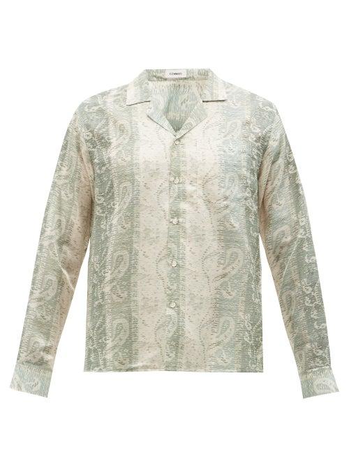 Commas - Cuban-collar Paisley-print Silk-blend Shirt - Mens - Green Multi