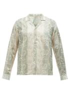 Commas - Cuban-collar Paisley-print Silk-blend Shirt - Mens - Green Multi