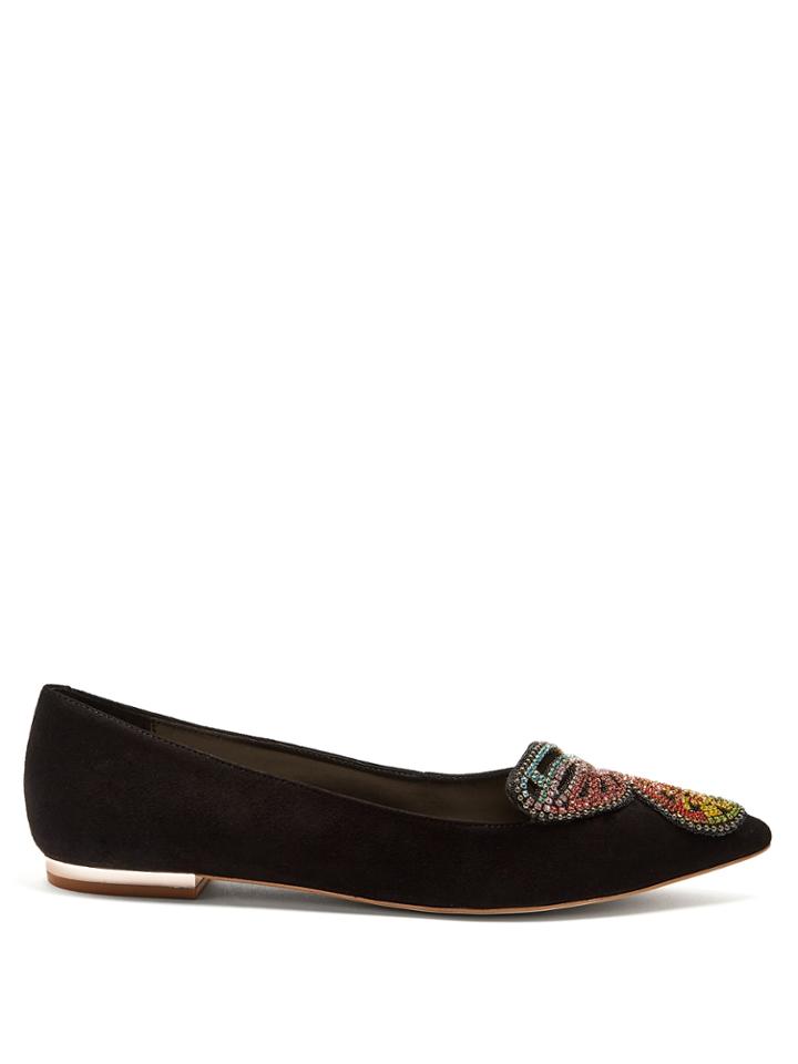 Sophia Webster Bibi Crystal-embellished Wing Suede Flats