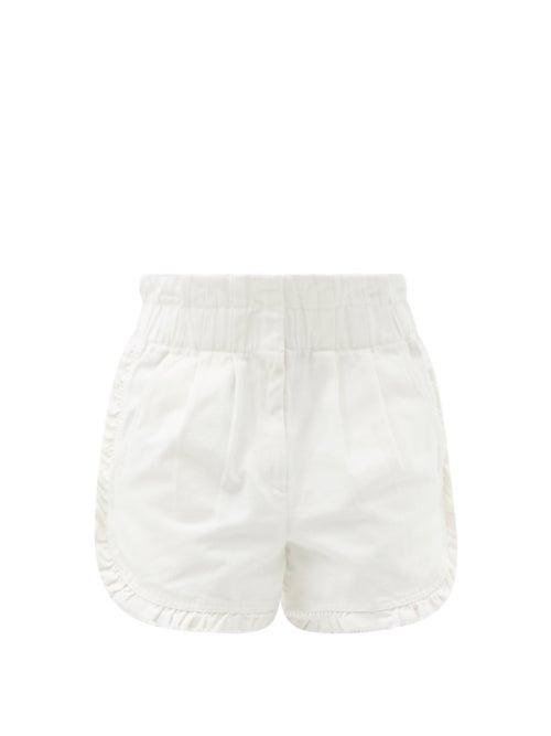Matchesfashion.com Sea - Neon Acid Raw-edge Ruffled Denim Shorts - Womens - White
