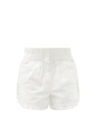 Matchesfashion.com Sea - Neon Acid Raw-edge Ruffled Denim Shorts - Womens - White