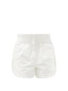 Matchesfashion.com Sea - Neon Acid Raw-edge Ruffled Denim Shorts - Womens - White