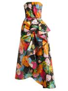 Matchesfashion.com Richard Quinn - Floral Print Strapless Satin Dress - Womens - Black Print