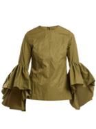 Matchesfashion.com Marques'almeida - Ruffle Trimmed Cotton Blend Top - Womens - Khaki