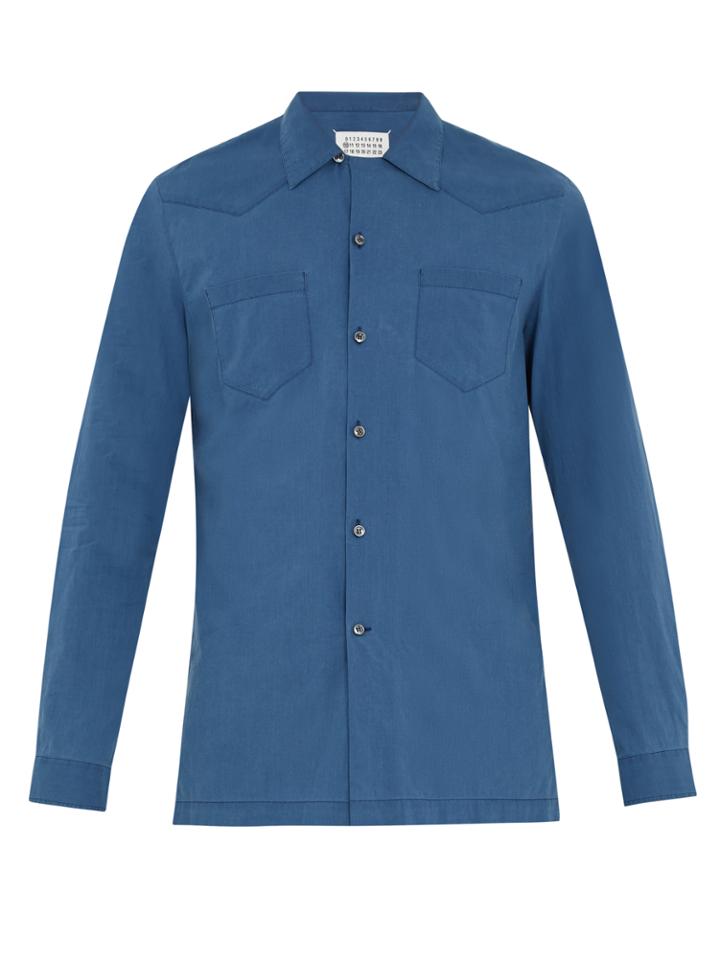 Maison Margiela Half-zip Panel Point-collar Cotton Shirt