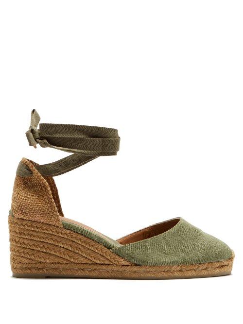 Matchesfashion.com Castaer - Carina Canvas Wedge Espadrilles - Womens - Khaki