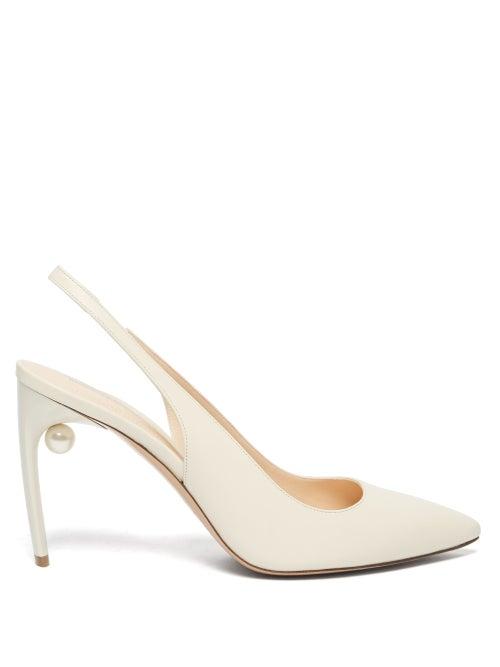 Matchesfashion.com Nicholas Kirkwood - Mia Pearl Heeled Slingback Leather Pumps - Womens - Ivory