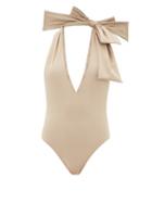 Matchesfashion.com Fendi - Bow-shoulder Halterneck Swimsuit - Womens - Beige