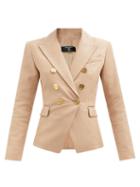 Balmain - Double-breasted Leather Blazer - Womens - Nude