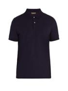 Matchesfashion.com Berluti - Leather Trimmed Cotton Polo Shirt - Mens - Navy