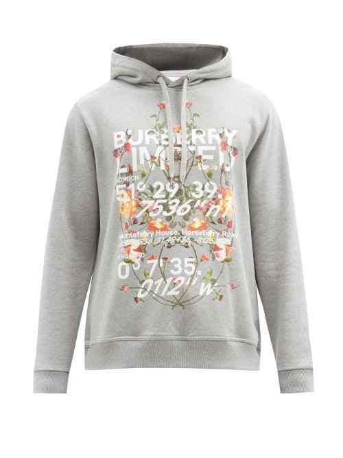 Matchesfashion.com Burberry - Lyleford Printed Cotton-jersey Hooded Sweatshirt - Mens - Grey