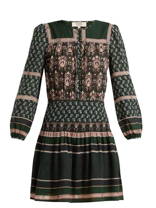 Matchesfashion.com Sea - Mia Border Print Cotton Blend Dress - Womens - Green Print