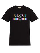 Matchesfashion.com Gucci - Metallic Logo Print Cotton Jersey T Shirt - Mens - Black Multi