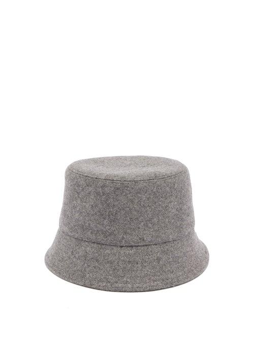 Matchesfashion.com Prada - Logo Plaque Wool Loden Bucket Hat - Mens - Grey
