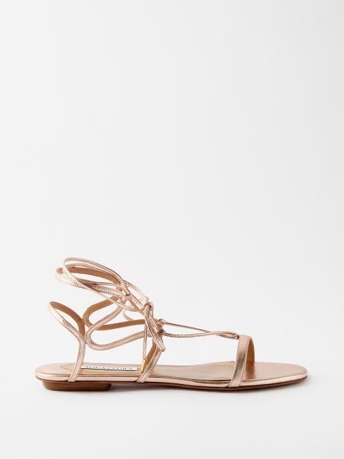 Aquazzura - Aliya Metallic-leather Flat Sandals - Womens - Gold