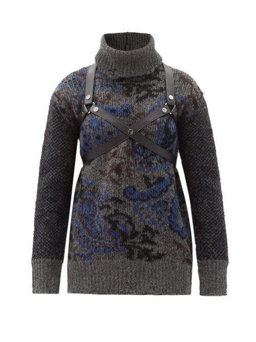 Matchesfashion.com Junya Watanabe - Harness Harness Paisley-jacquard Wool Sweater - Womens - Grey