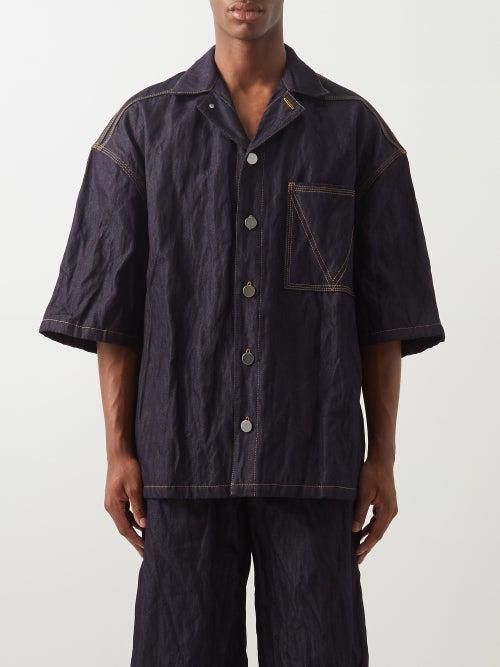 Bottega Veneta - Patch-pocket Crinkled-denim Shirt - Mens - Indigo
