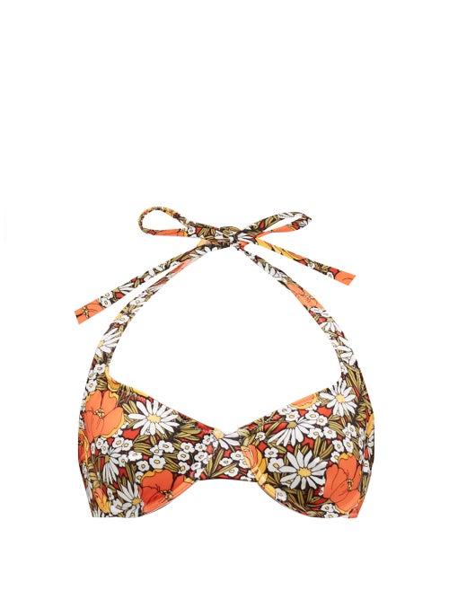 Matchesfashion.com Solid & Striped - The Ginger Floral Print Halterneck Bikini Top - Womens - Orange Print