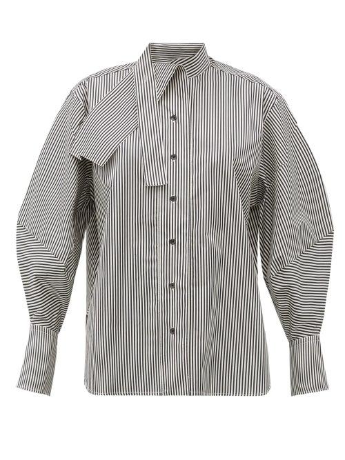 Matchesfashion.com Palmer//harding - Sara Cotton-blend Neck Tie Shirt - Womens - Black White