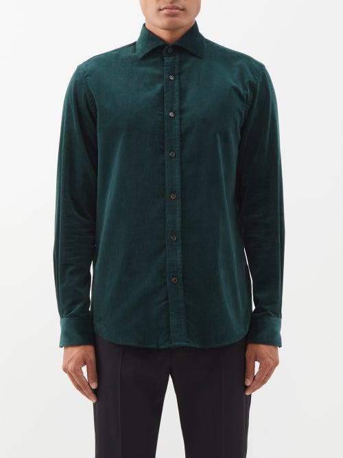 Ralph Lauren Purple Label - Cotton-corduroy Shirt - Mens - Dark Green
