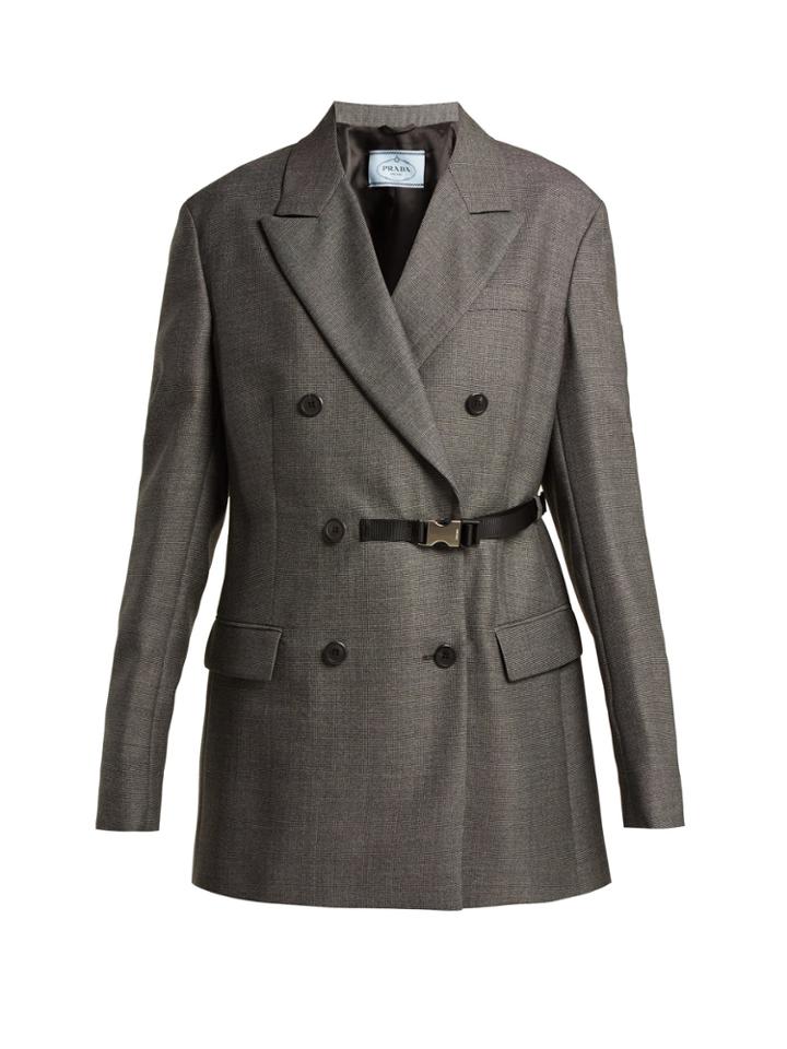 Prada Belt-fastening Damier Wool Blazer